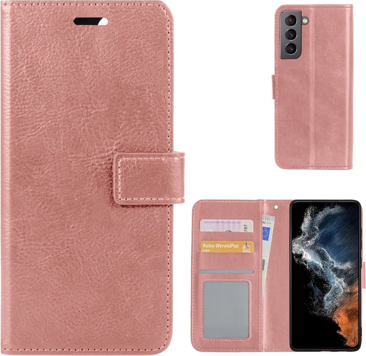 LuxeBass Hoesje geschikt voor Samsung Galaxy S22+ - Boekhoesje - RoseGoud - Portemonneehoesje gsm hoesje - telefoonhoes - telefoonhoesjes