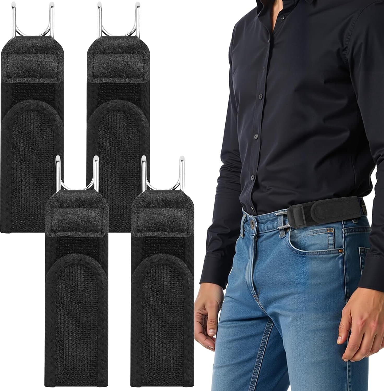 4 Stuks Gordel Zonder Spanne Voor Heren Dames, Onzichtbare Elastische Gordel met Verstelbare Sleutel en Gordels met - ShopVlot