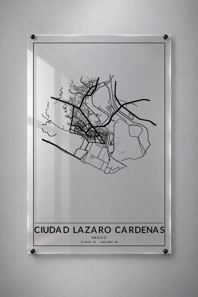 Stadskaart Ciudad Lázaro Cárdenas - Plexiglas 60x90 cm - Framed Border