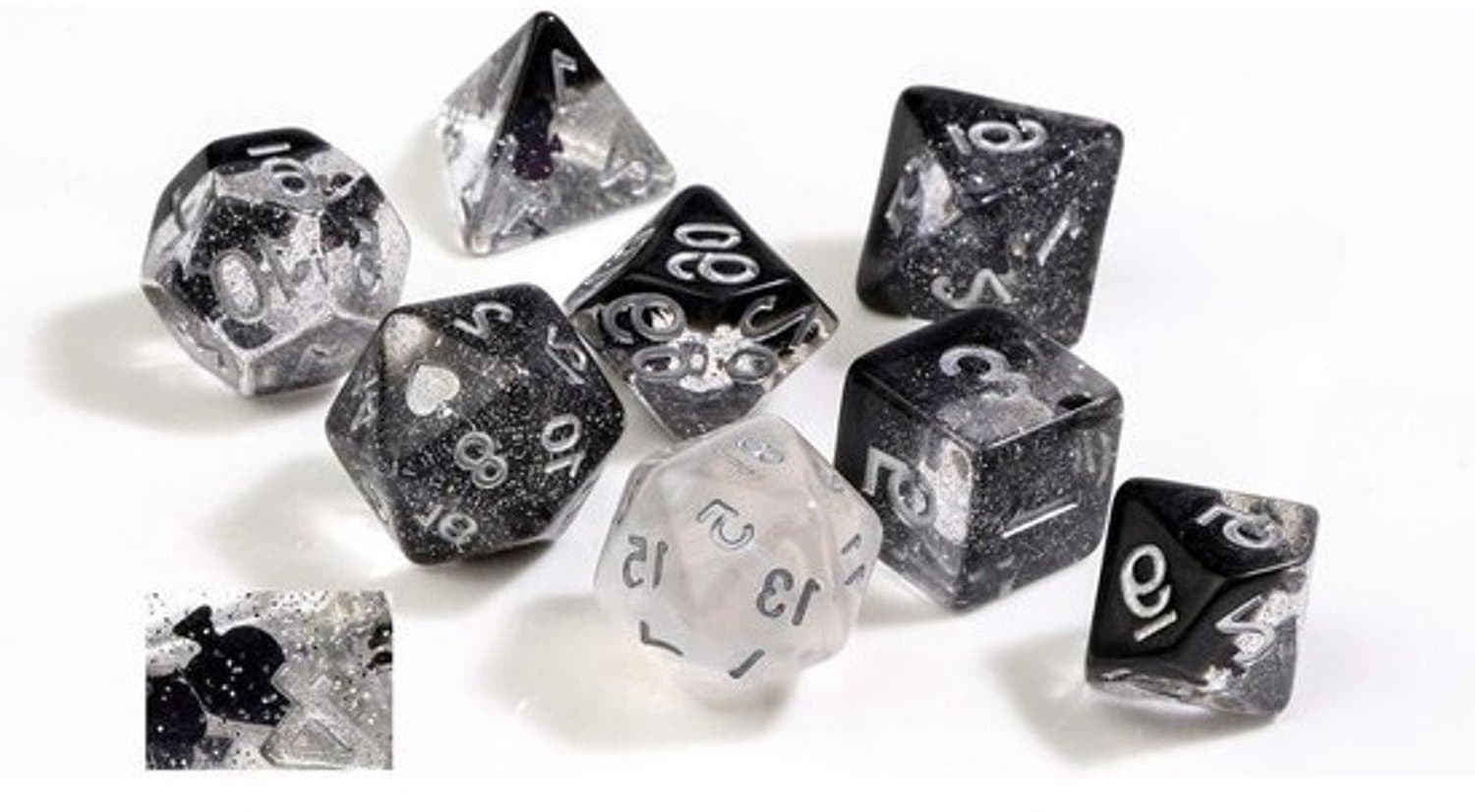 RPG-dobbelstenenset - Veelvlakse dobbelstenen - Tabletop gaming - Schoppenthema - 7 stuks - Zwart