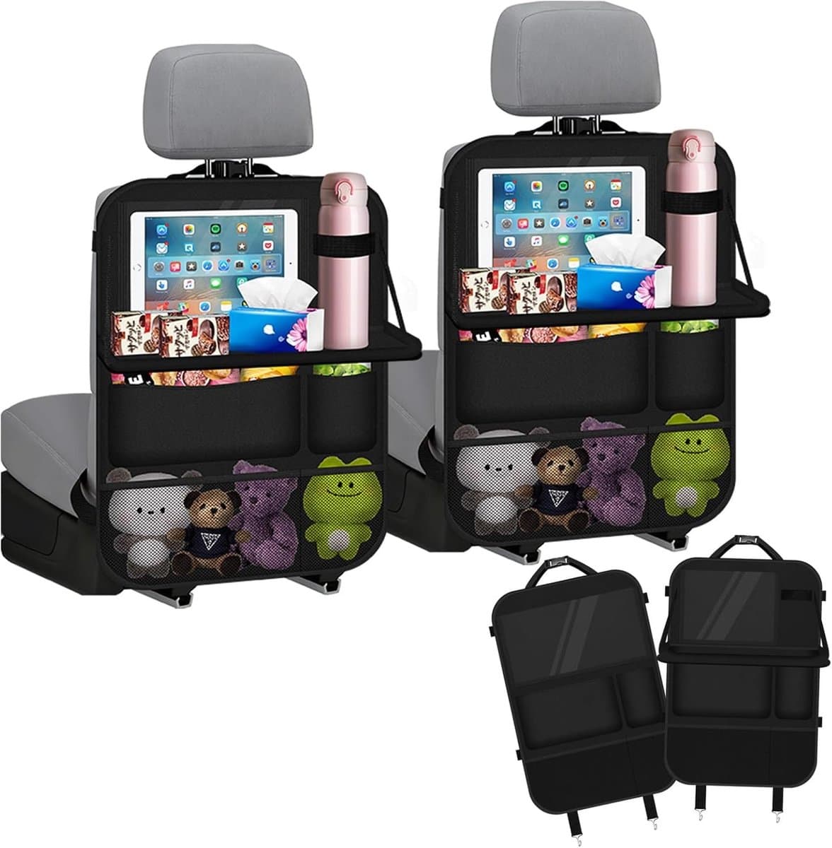 Multifunctionele Auto Stoel Organiser met Vouwtafel en Waterdichte Rugleuning Bescherming voor Kinderen - Ruimtebesparend en Geschikt voor de Meeste Voertuigen