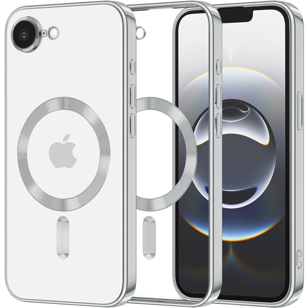 Hoesje geschikt voor Apple iPhone 17e/16e - Techsuit Luxury Crystal Back Cover - Geschikt voor MagSafe - Transparant/Zilver