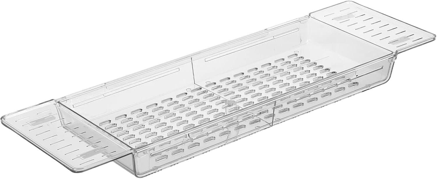Badkuiprek Transparant Antislip Badplank Organizer voor Keuken Uitschuifbare Plastic Opbergrek voor Zeep Tablet Wijn Handdoeken