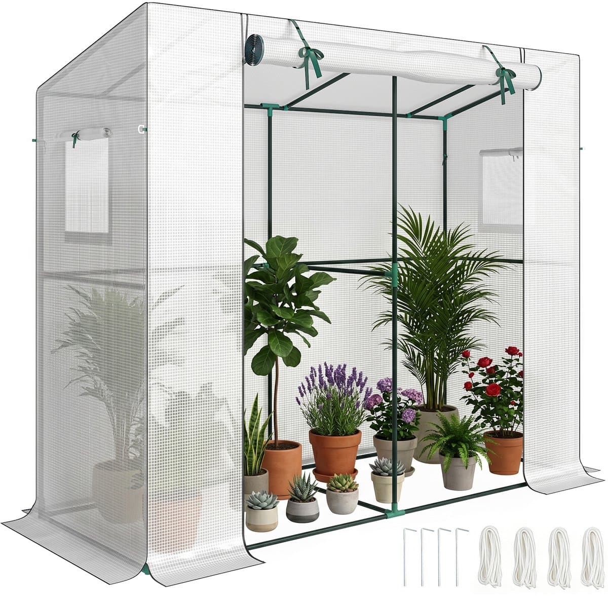 Outsunny-Stahl, Kunststoff-Weiß-200L x 76B x 170H cm-Gewächshaus