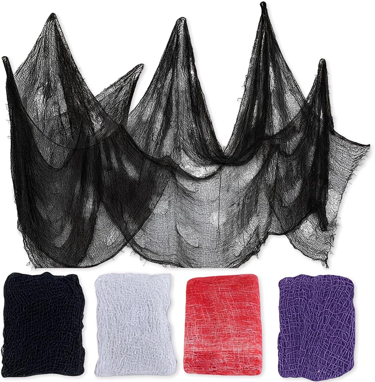 Halloween Decoratie Mesh - 4 Stuks - Bloedrood, Wit, Paars, Zwart