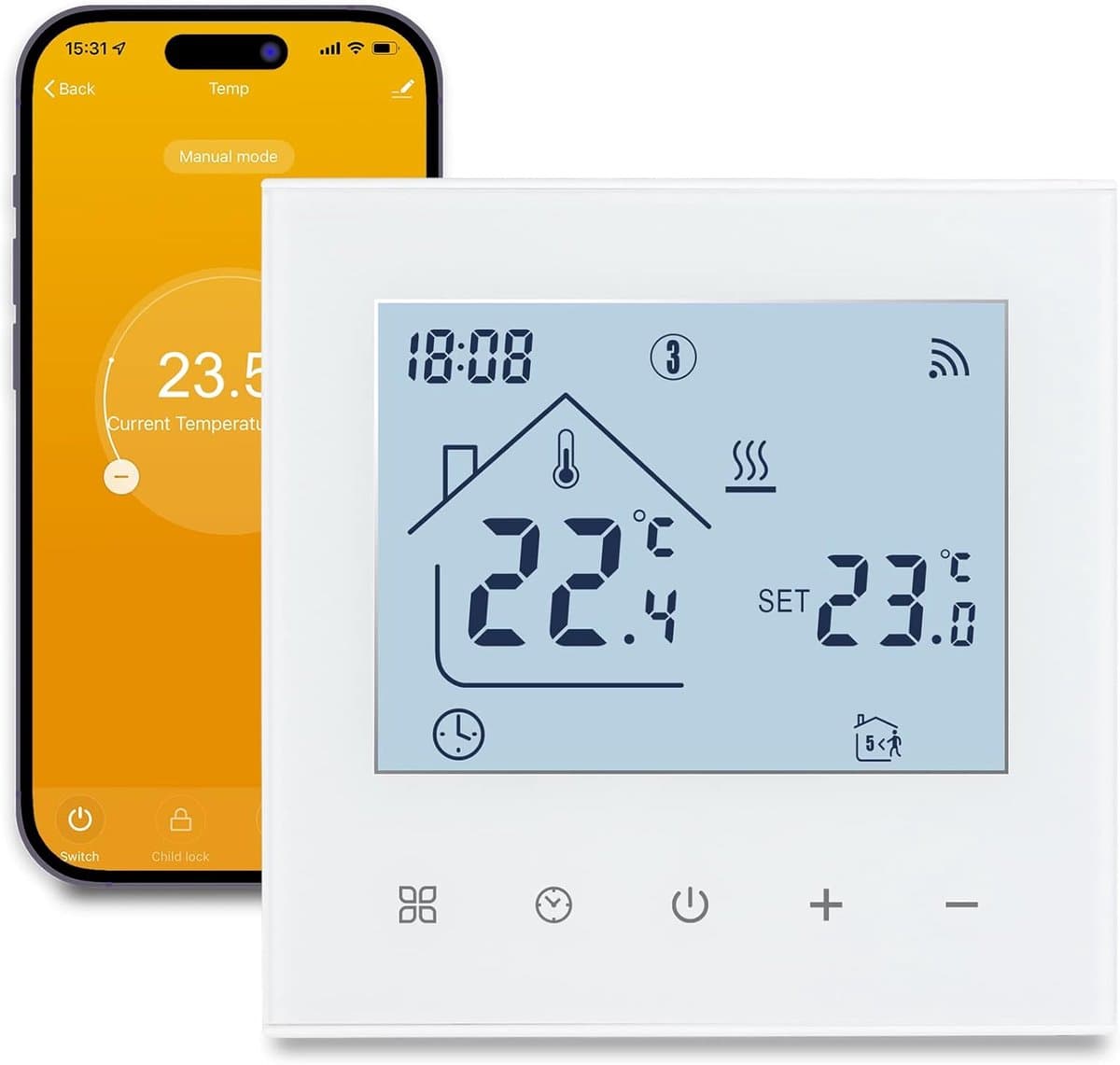 TDR89B-WIFI-EP Slimme wifi-thermostaat voor elektrische vloerverwarming, programmeerkamerthermostaat met Tuya APP & Smart Life, digitaal LCD-touchscreen temperatuurregelaar 16A, NTC externe sensor wit