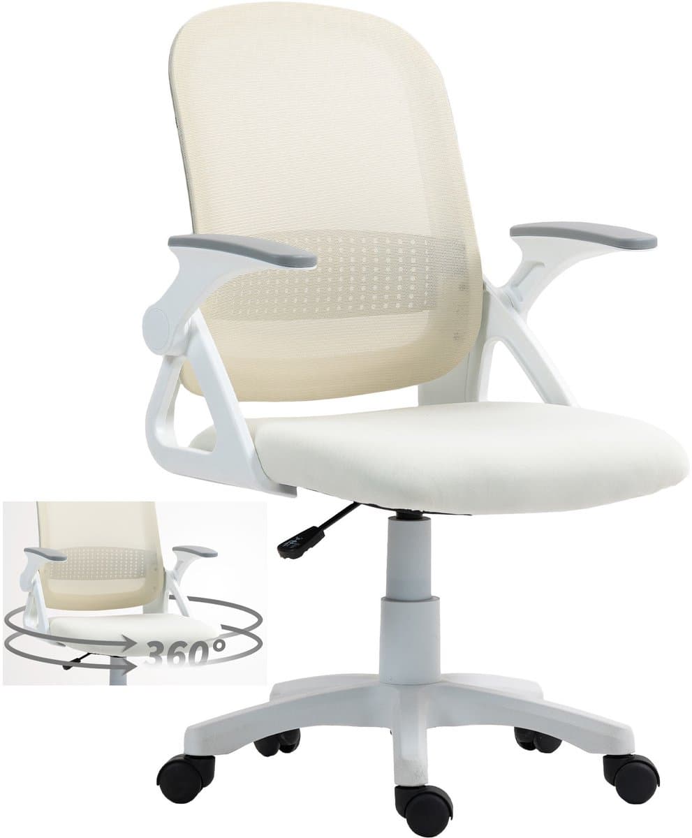 TEKROA® Ergonomische Bureaustoel - bureaustoelen voor volwassenen - Mesh Bureaustoel met Opklapbare Armleuningen en Lendensteun -360° rotatiefunctie