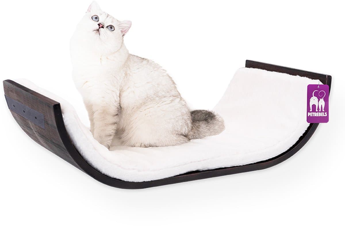 Petrebels Wandmeubel wandmontage Klimmuur Kat - Kattenmuur Curve 70-Wengé - 70 x 20 x 35 cm