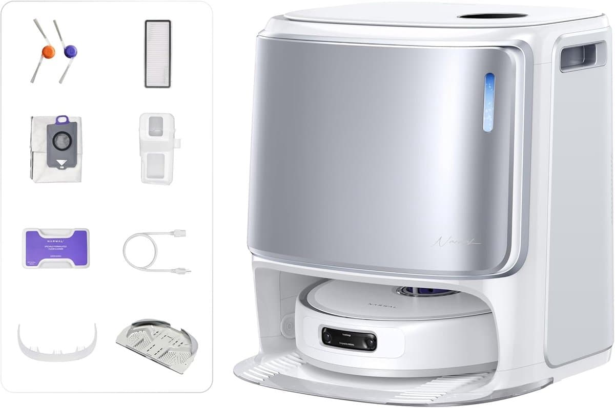 NARWAL Freo Z10 Ultra robotstofzuiger met zelfledigend basisstation, 18.000 Pa zuigkracht, AI Vision, DirtSense-technologie, klitvrije borstel, 45-75 °C heetwaterreiniging, LDS-navigatie, 8 N dweilen, wit
