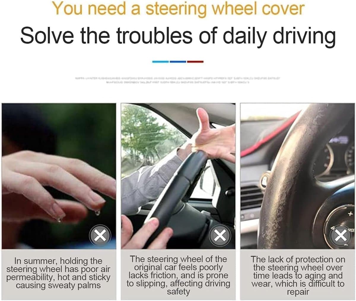 Stuurhoes Leer - Stuurwielbeschermer - Rijcomfort Verbeteren - Ademende Zijperforatie - Universele Pasvorm - Zwart