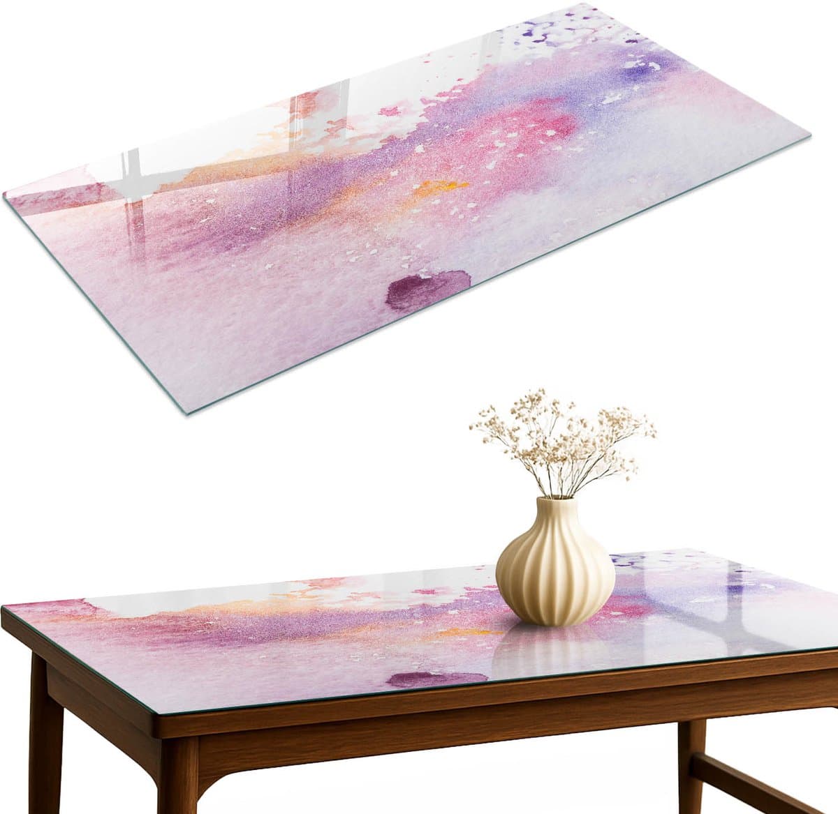 ArtPrintCave Een kleurrijk accent Glazen Tafelblad 100x50 cm - Tafelblad Rechthoek - Paars Glazen Eettafel - Abstractie Glazen Eettafel