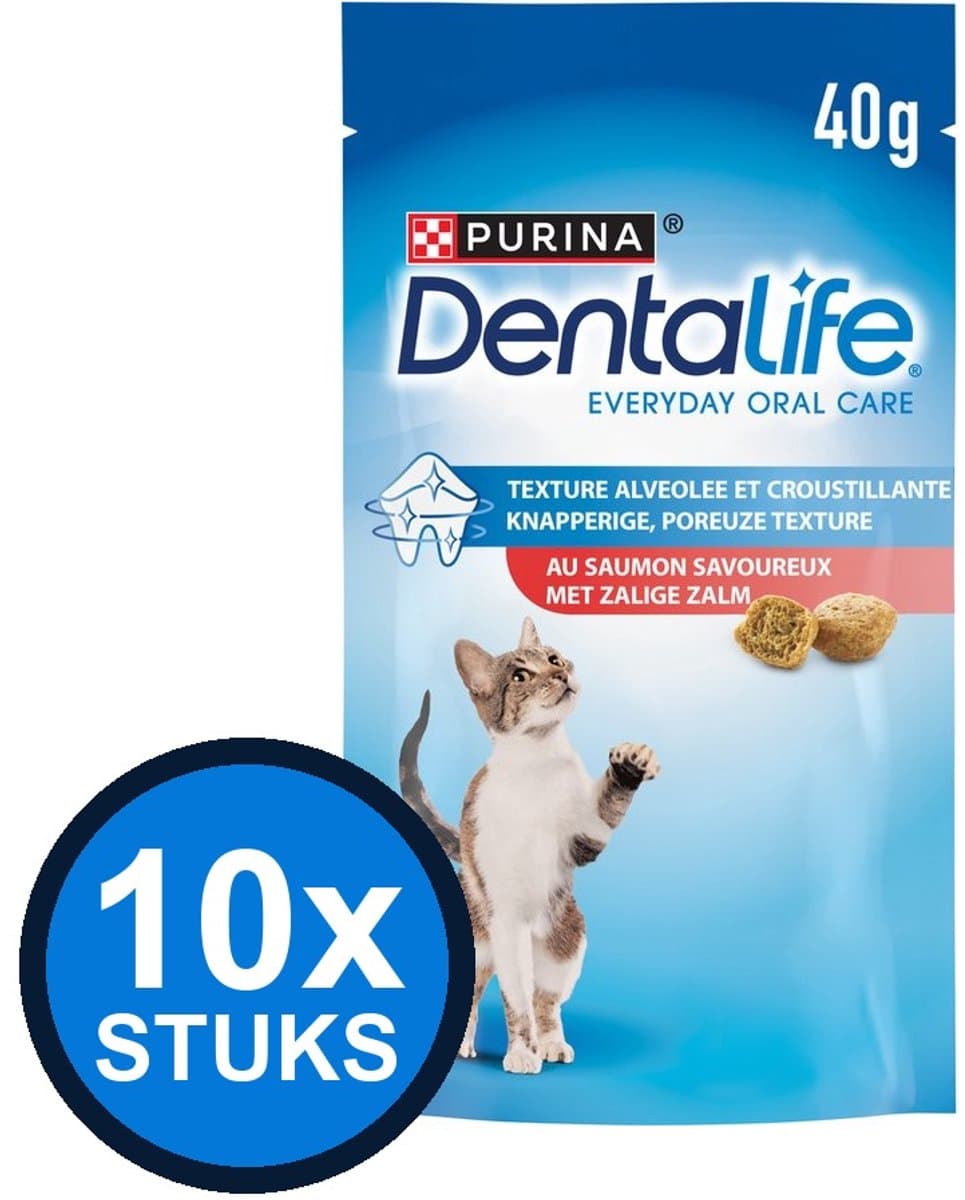 10x Dentalife - Kattensnack Zalm - Kattenvoer Snacks - 40 g