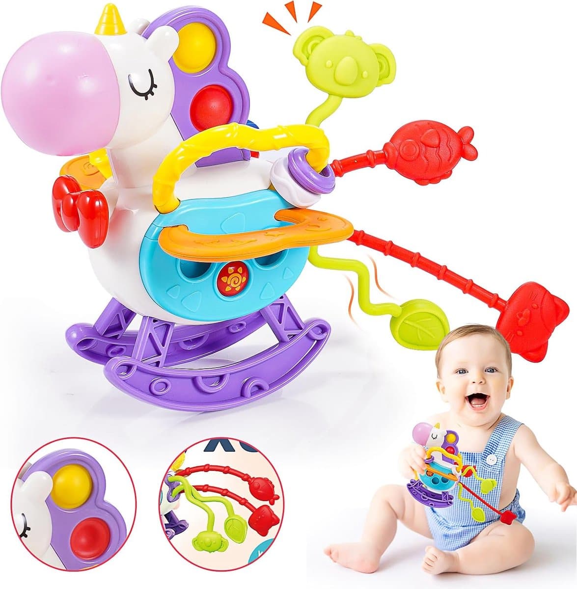 SilicNaonen Trekkoord Activiteiten Speelgoed - Montessori speelgoed - sensorisch speelgoed - bijtring - bijtspeelgoed baby - babyspeelgoed - voor kinderen van 6 tot 24 maanden - Peuter Speelgoed – Jongens Meisjes - 1 jaar – 2 jaar -cadeau