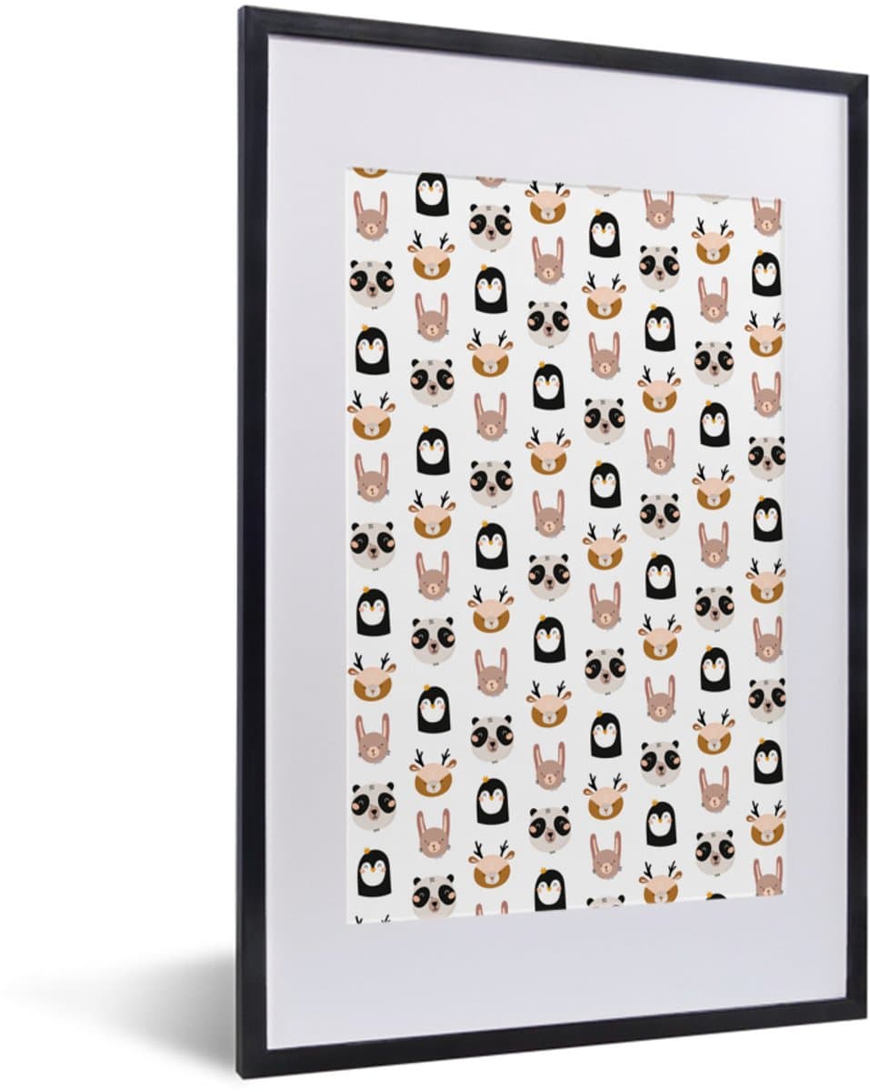 Poster in lijst - Fotolijst 40x60 cm - Posters - Dieren - Pastel - Patroon - Posterlijst zwart - Decoratie - Wanddecoratie woonkamer - Muurdecoratie slaapkamer