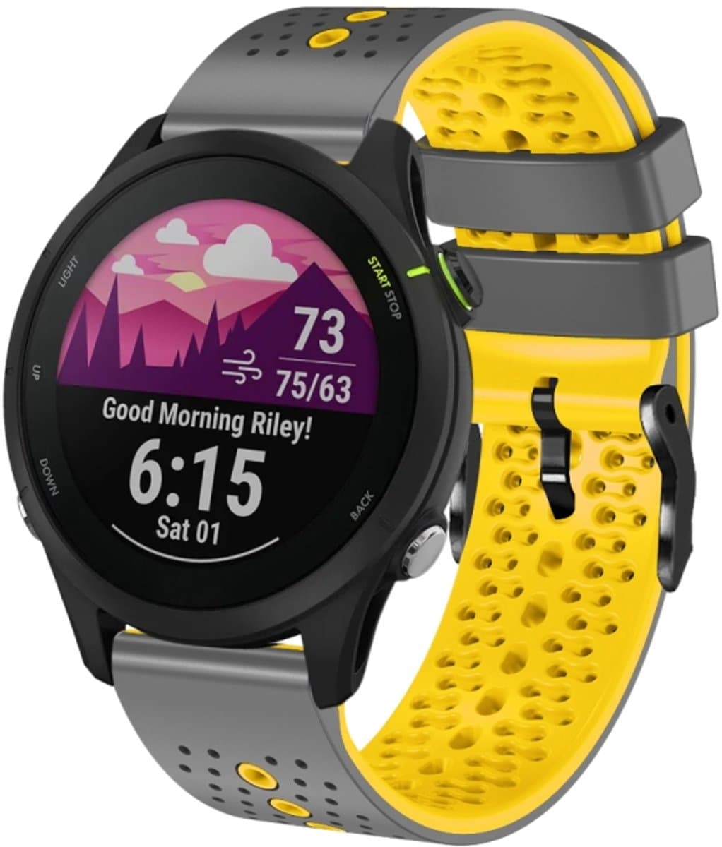 For Garmin Forerunner 255 music 22mm Perforated Two-Color Silicone Watch Band(Grey+Yellow)