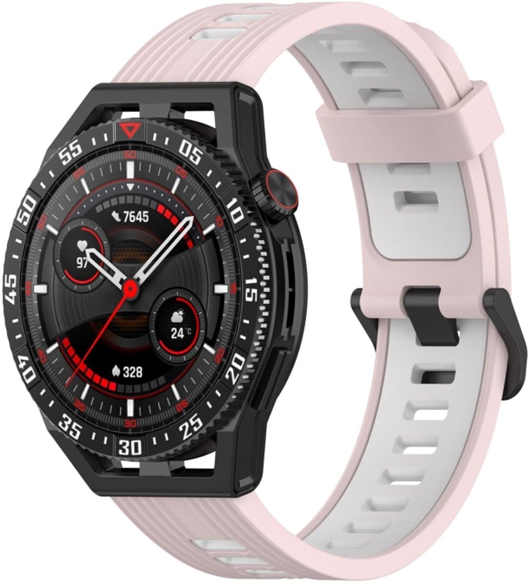 Voor Garmin Venu 2 22 mm verticale tweekleurige siliconen horlogeband (roze + wit)
