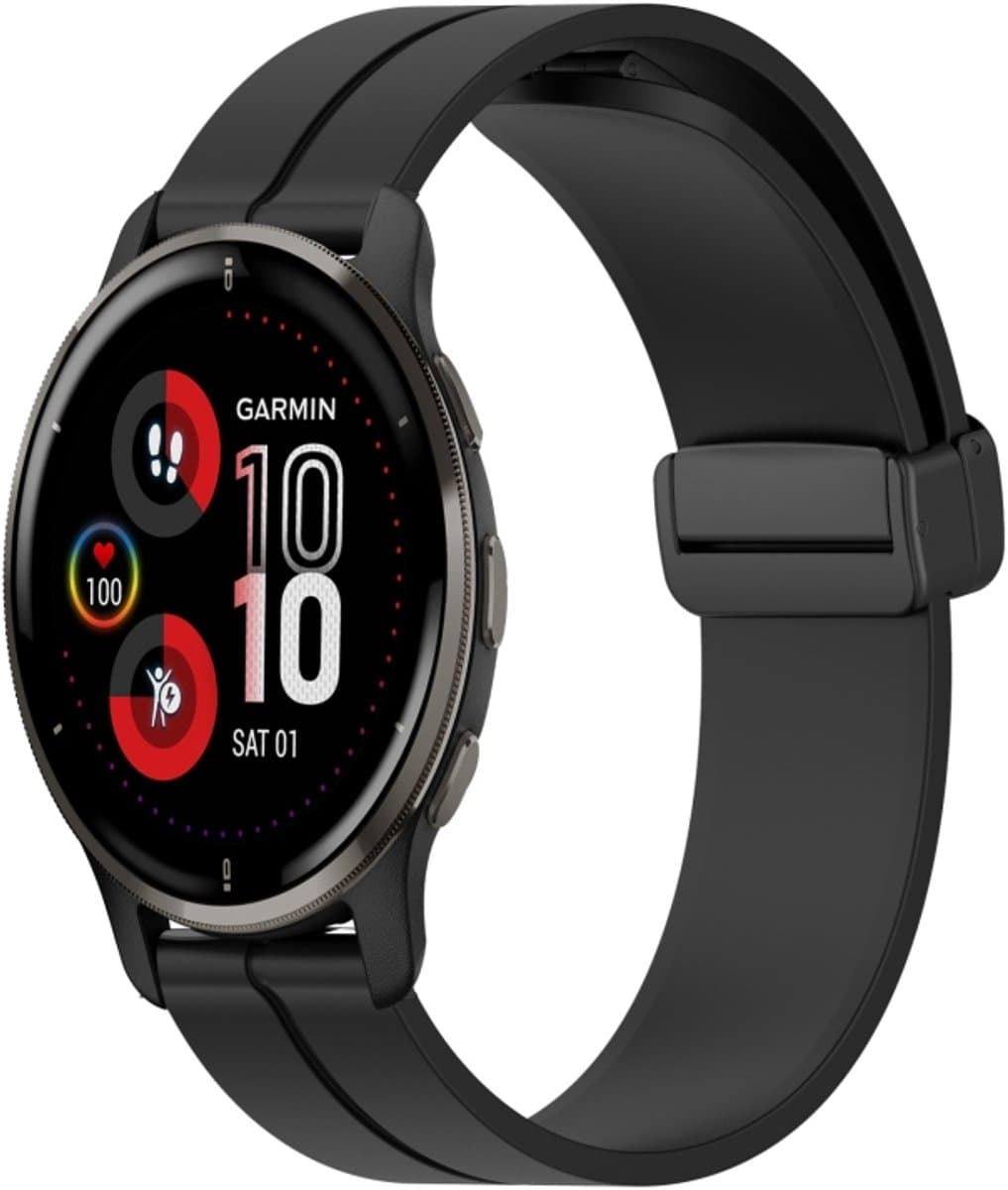 Voor Garmin Venu 2 Plus 20mm Effen Kleur Magnetische Sluiting Siliconen Horlogeband (Zwart)
