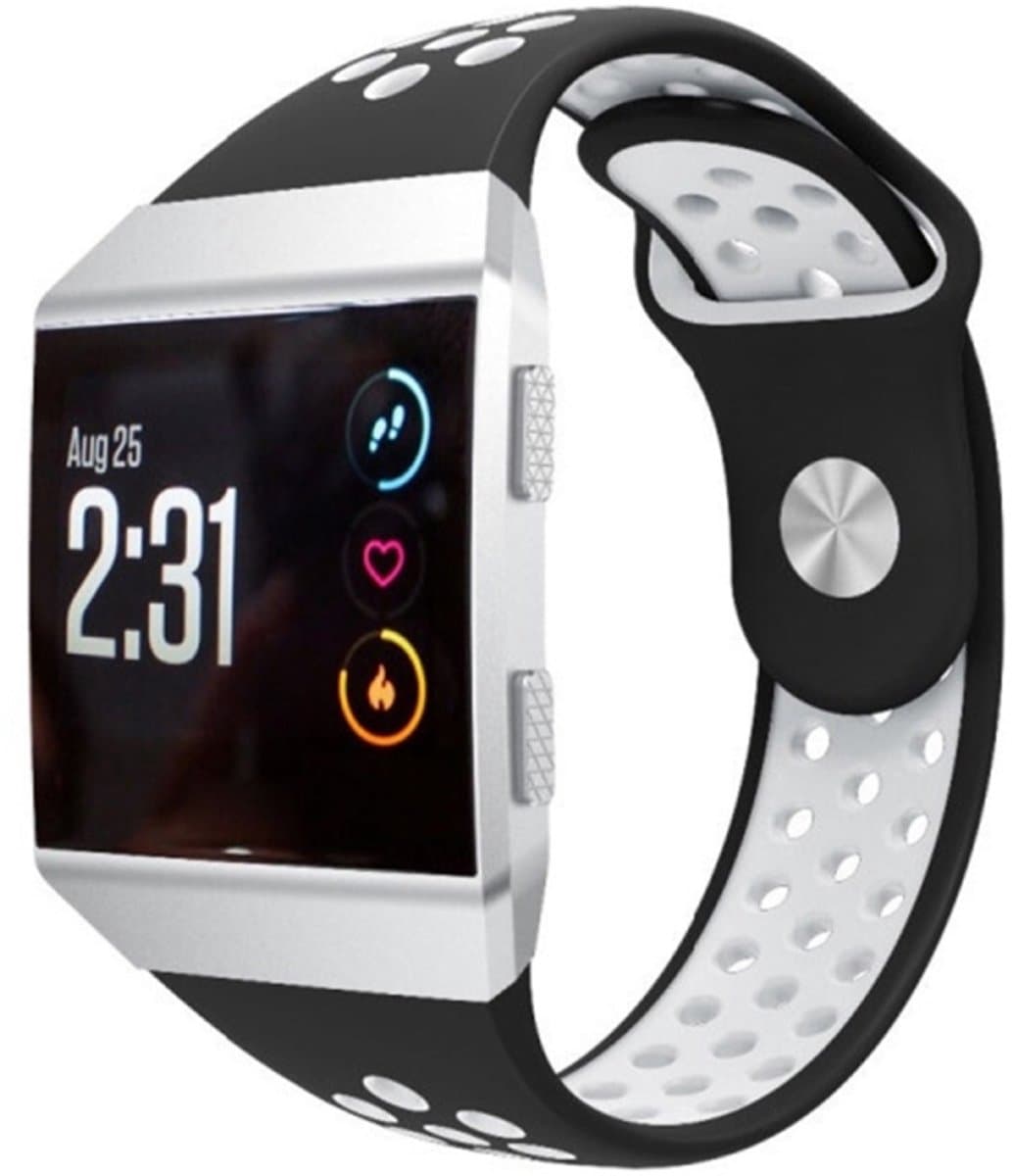 Voor Fitbit Ionische ademende tweekleurige siliconen horlogeband (zwart wit)