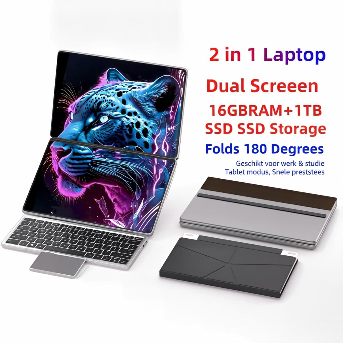 2-in-1 Laptop 14" Dual-Screen Intel N150 32GB RAM 1TB SSD Windows 11 Pro WiFi 6 Touchscreen