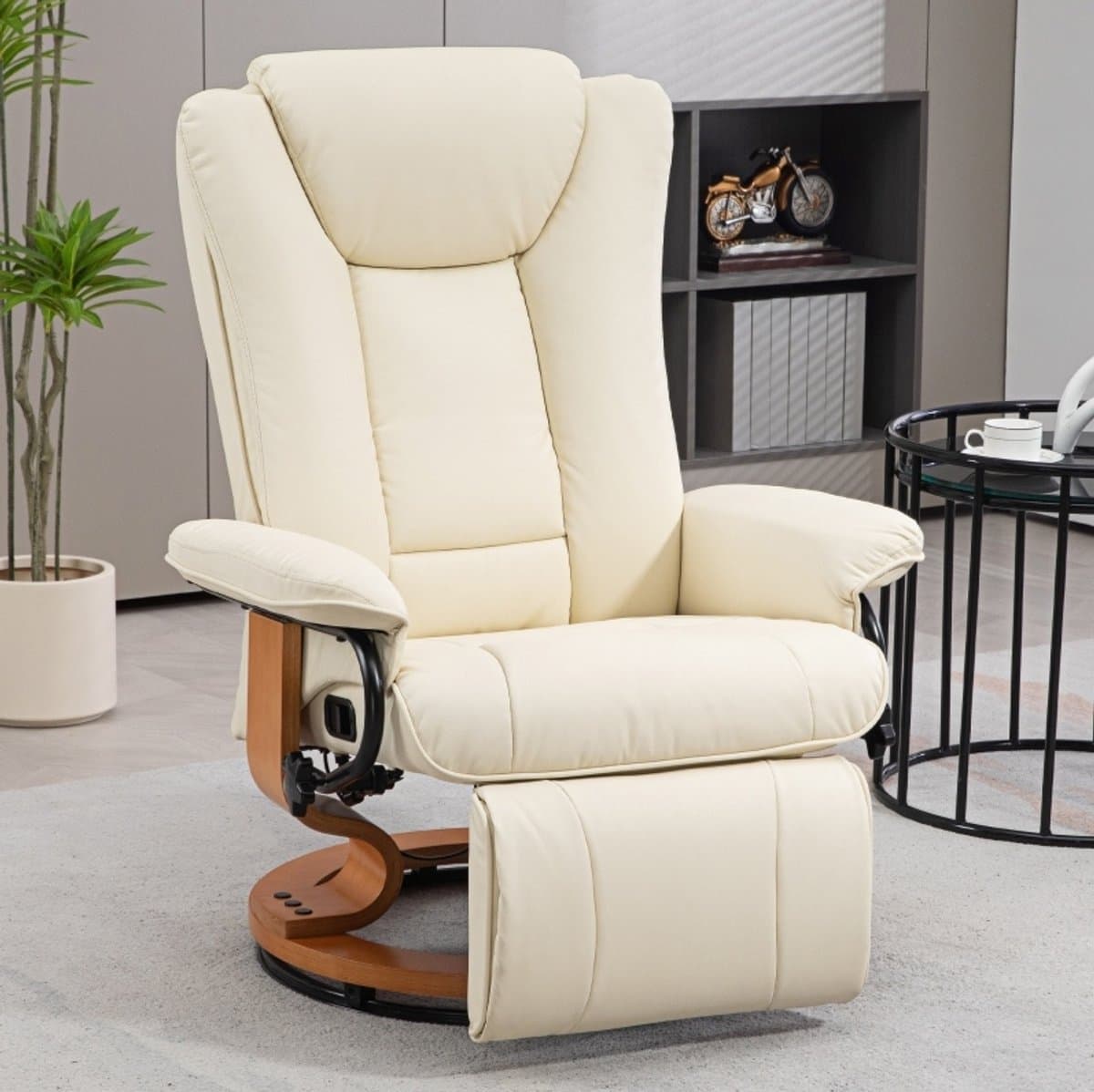 MIVRAY Relaxfauteuil 78 x 88 x 103 cm - Handmatig Verstelbaar Met Ligfunctie En 360° Draaibare Voetensteun - Woonkamer - Kunstleer Crèmewit