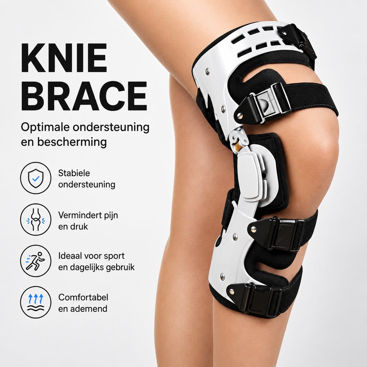 Professionele Kniebrace met Scharnieren – Verstelbare ROM Brace – Voor Revalidatie, Sport & Blessureherstel – Unisex – Links