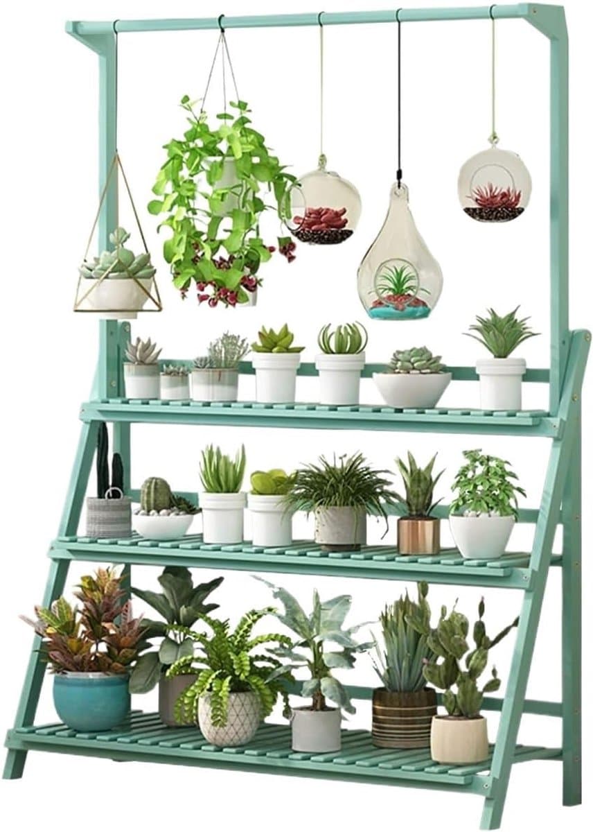 Plantenstandaard - Bloemenrek - Planten Presenteren - Opvouwbaar Bamboe - 100 cm Hoog - Groen