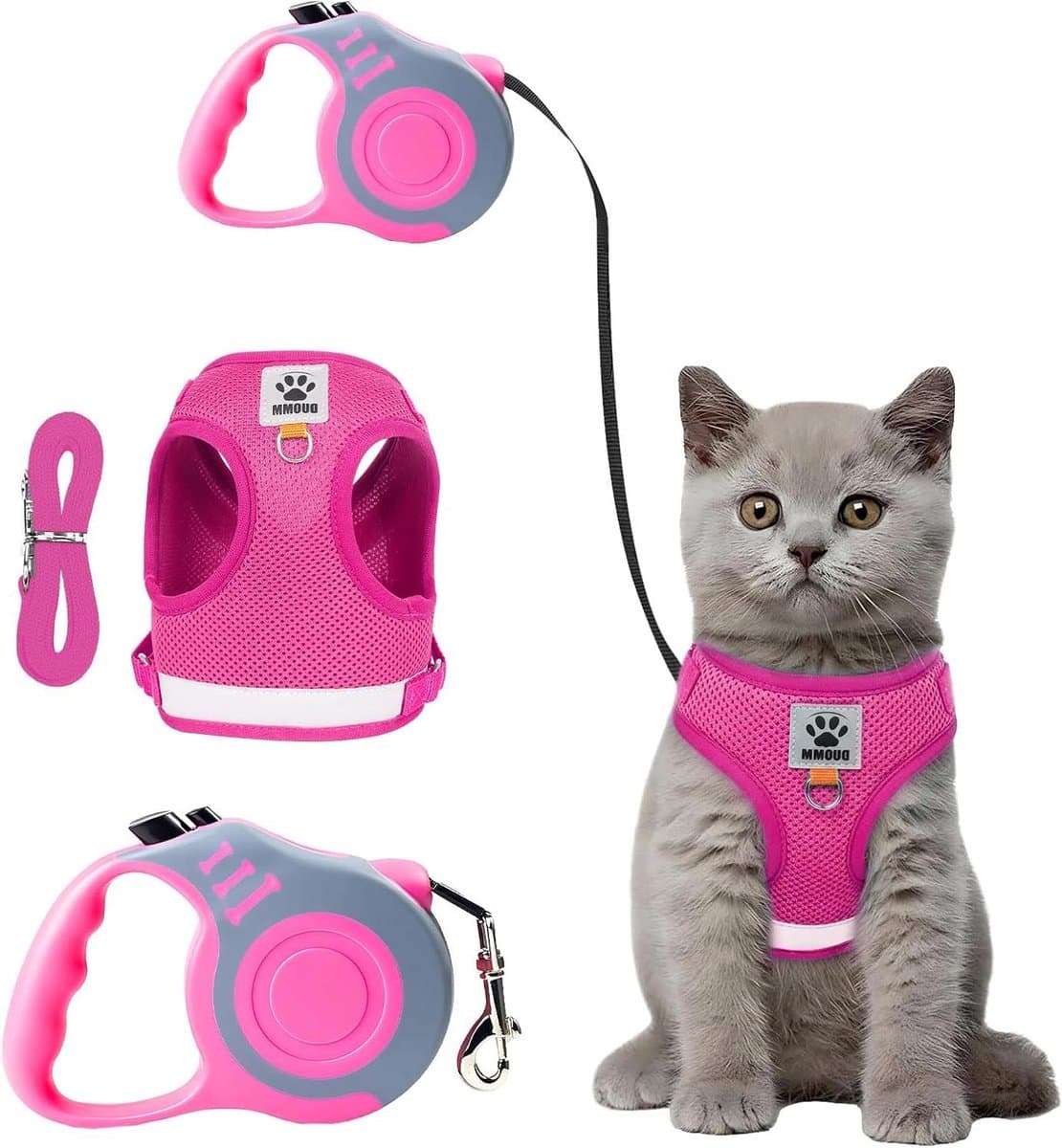 Kattenharnas met lijn - Veilig tuigje - Buitenavonturen - Ontsnappingsbestendig ontwerp - Maat M - Rozerood