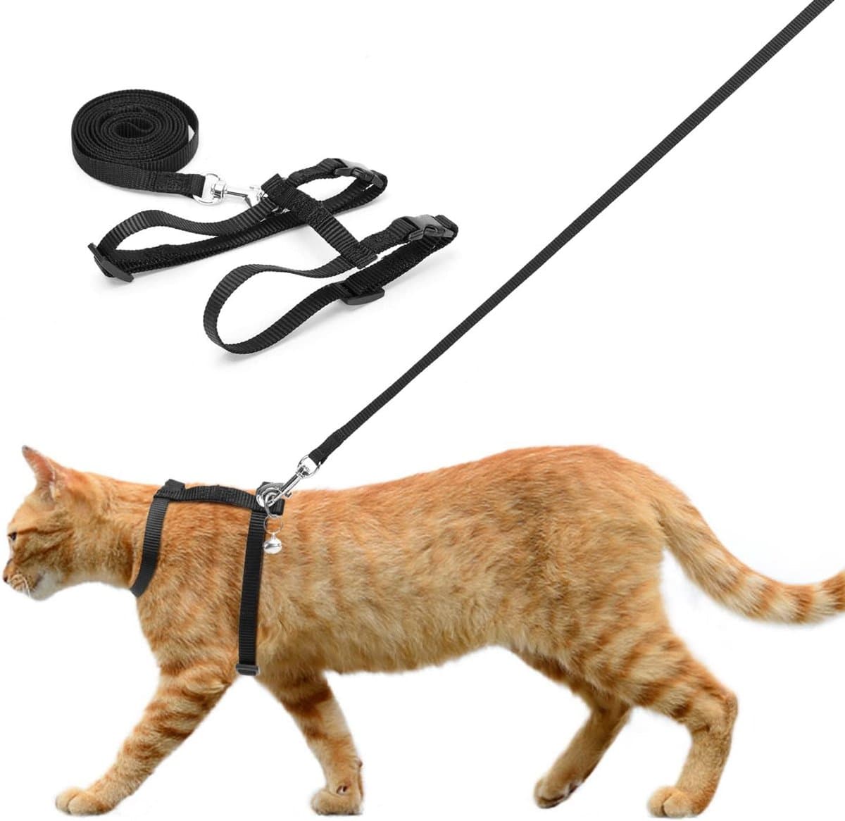 Kattenharnas met Lijn - Veiligheidsharnas Puppy - Veilig Uit Laten - Verstelbaar Ontsnappingstuigje - Nek 20-33cm Borst 26-42cm - Zwart