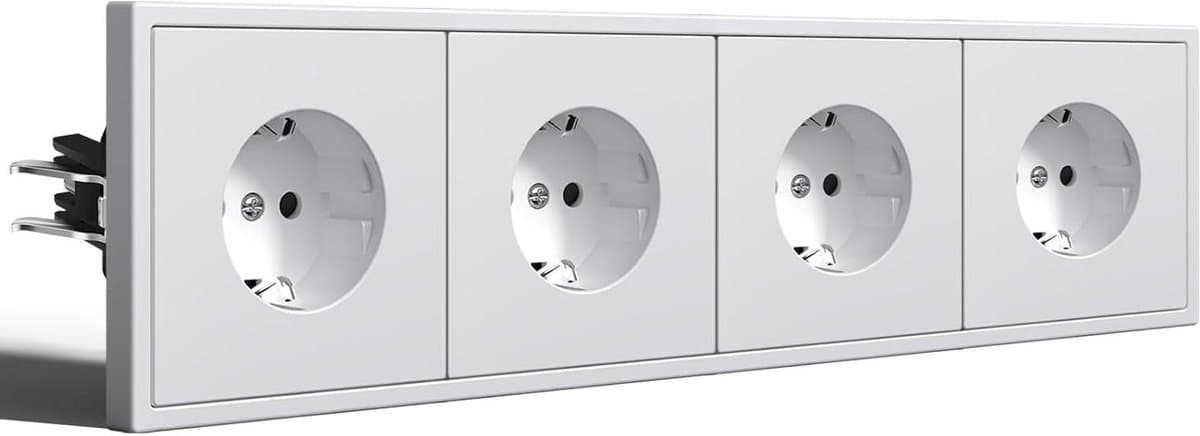 Stopcontact met klauwen - Wandcontactdoos inbouw - Elektrische aansluiting - Kinderbeveiliging - 4-voudig 290mm - Wit