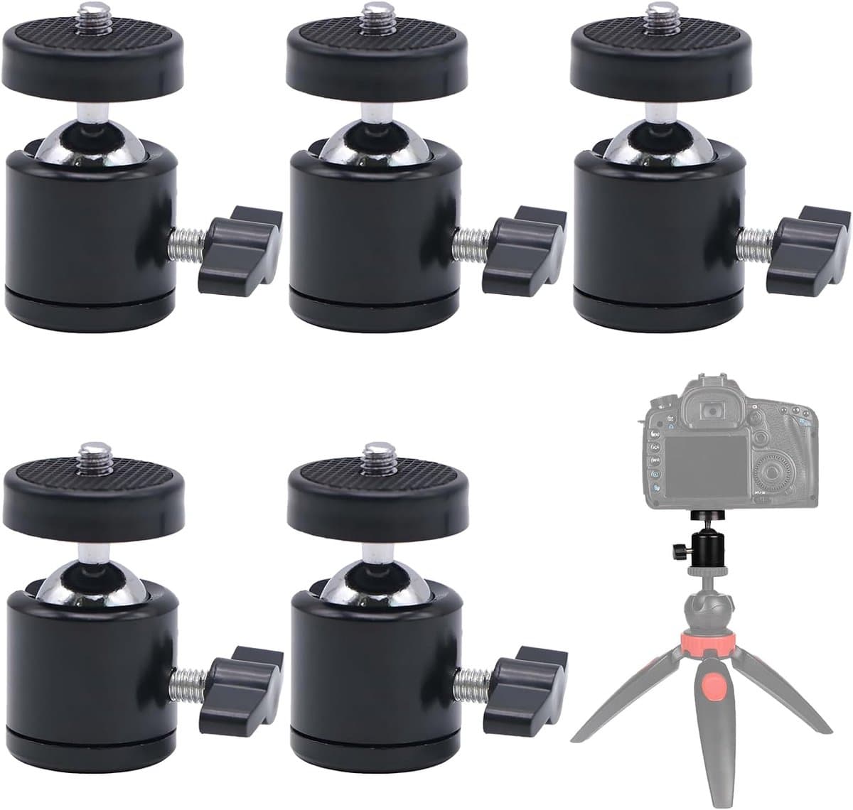 Pack van 5 - Ball Head Tripod - 360° Rotatable Mini Tripod Head - 1/4 Universele Interface - Ball Joint voor Tripods en Monopods en Camera's