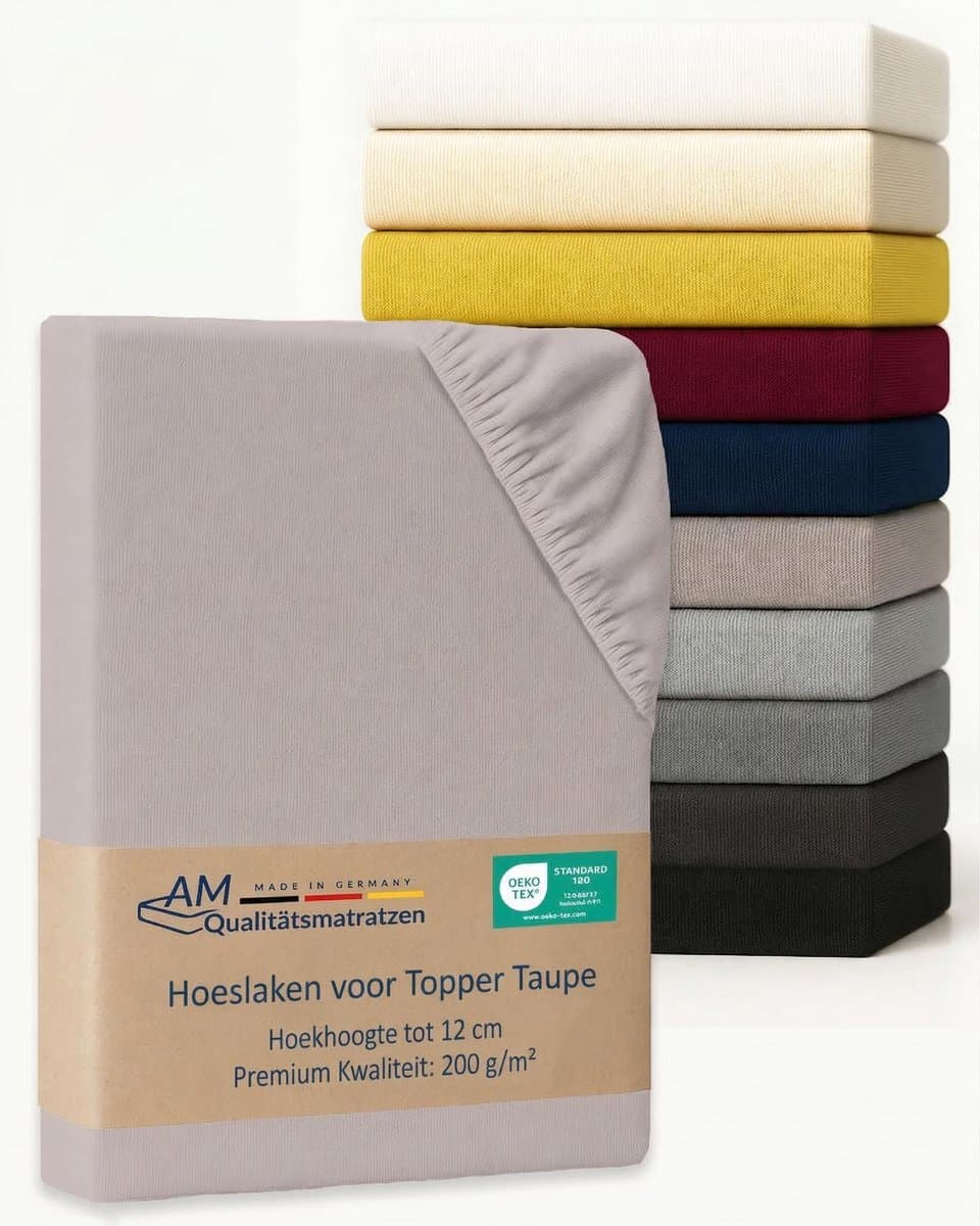 AM Qualitätsmatratzen Premium hoeslaken 130 x 200 cm topper (200gsm) in Taupe - Made in Germany - OEKO TEX gecertificeerd topper hoeslaken - Jersey hoeslaken - Fitted Sheets
