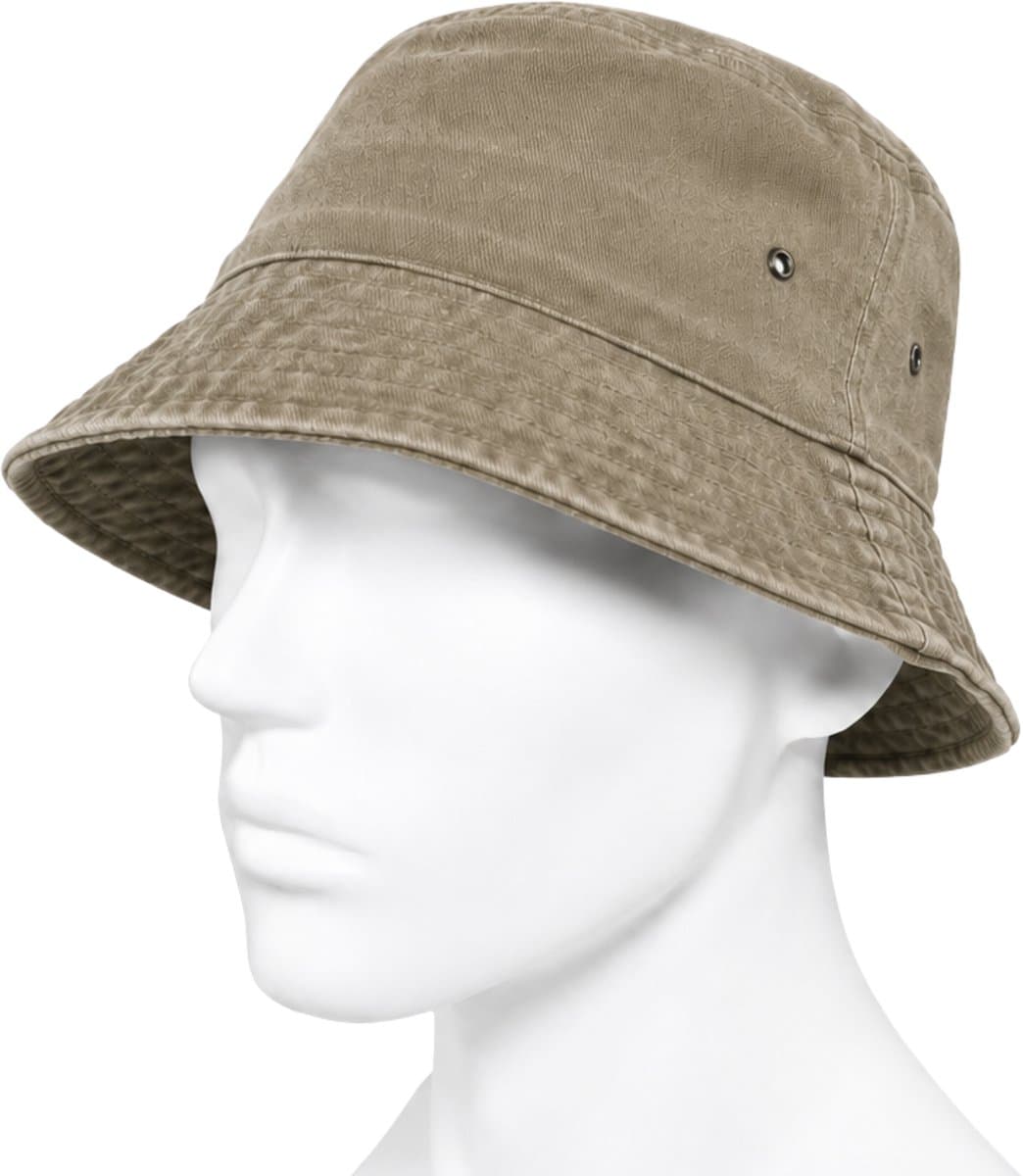 Bucket Hat - Washed Denim - Kaki - Maat M/L - Vintage Look - Heren & Dames - Unisex - Festivalhoedje - Vissershoedje - Zonnehoedje - Regenhoedje - Emmerhoedje - Zomerhoedje