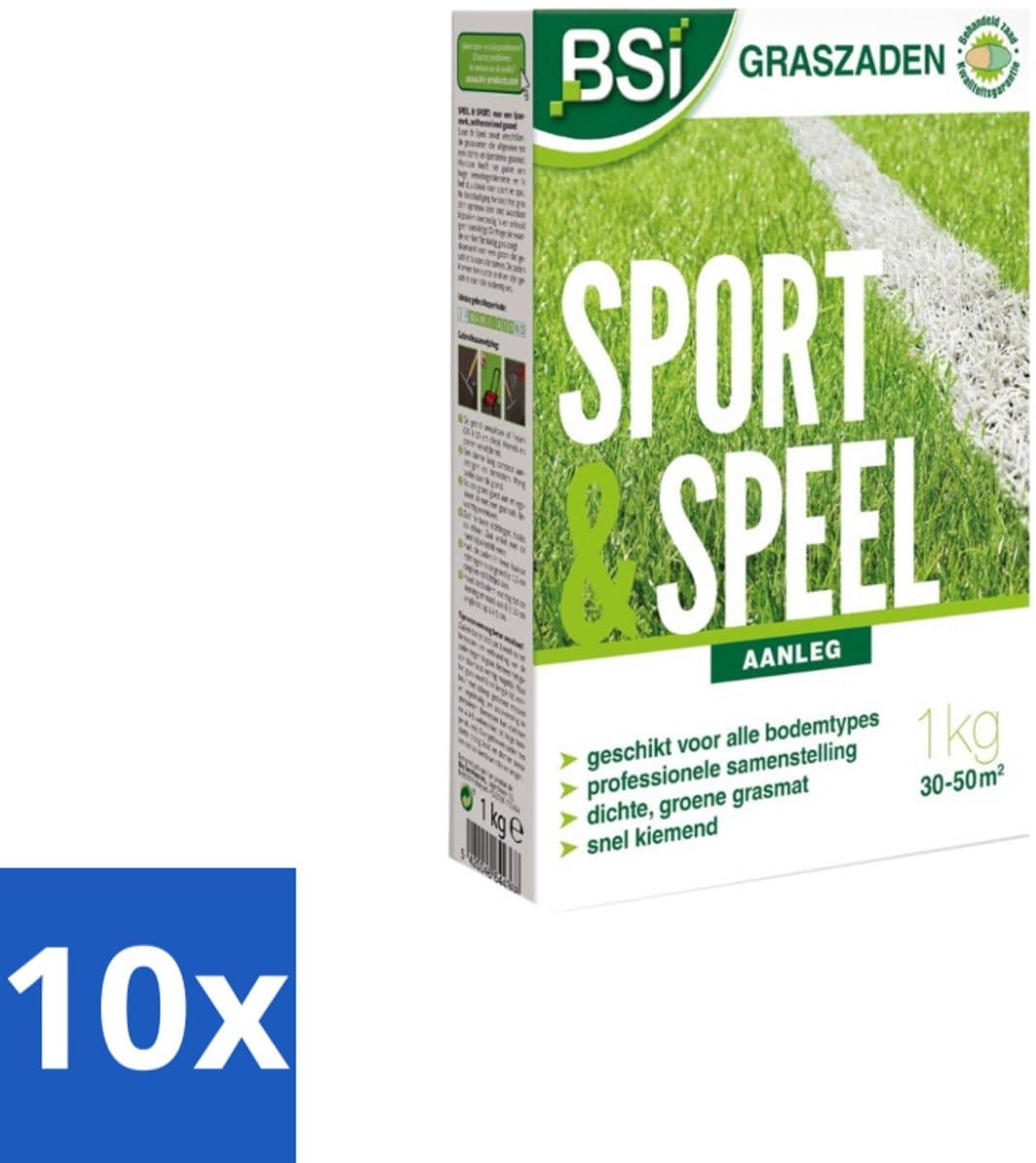 BSI – Graszaad – Sport & Speel – Sterk & Slijtvast Gazon – 1 kg - Bulkverpakking - 10 stuks