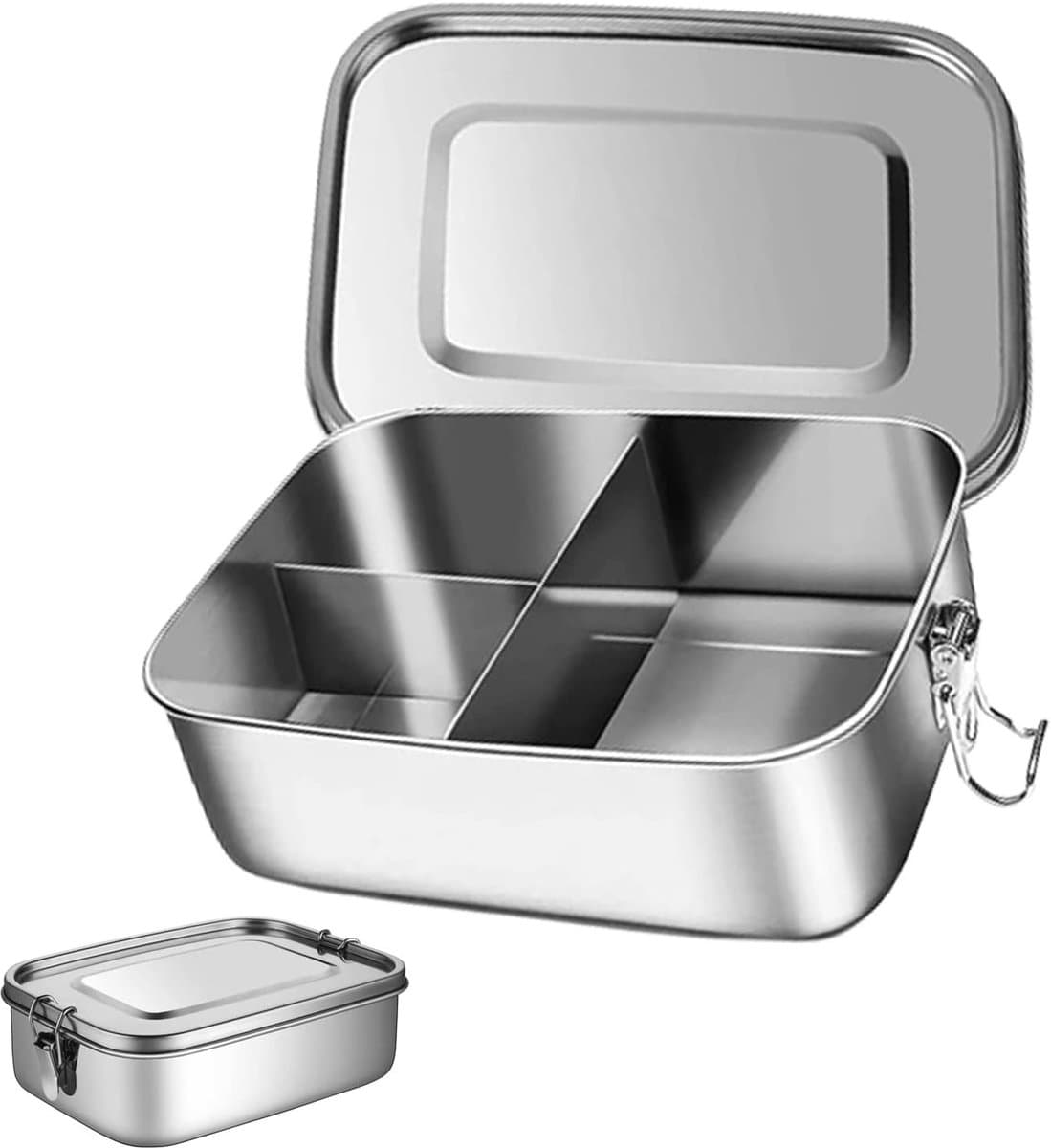 Draagbare RVS Lunchbox, Lekvrije Bento Box met 3 Compartimenten en Afgedichte Ring voor Picknicks en Werk, Ideaal voor Maaltijden en Tussendoortjes (1L)