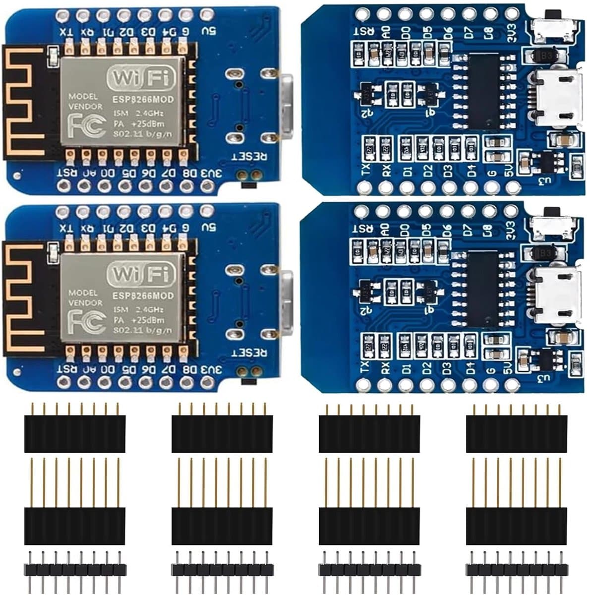 Allecto 4 x 5vD1 Mini Board - WiFi Module - 4 MB Flash Memory - Micro-USB-poort - ESP8266 Chip - Ideaal voor IoT-projecten - Geschikt voor ...