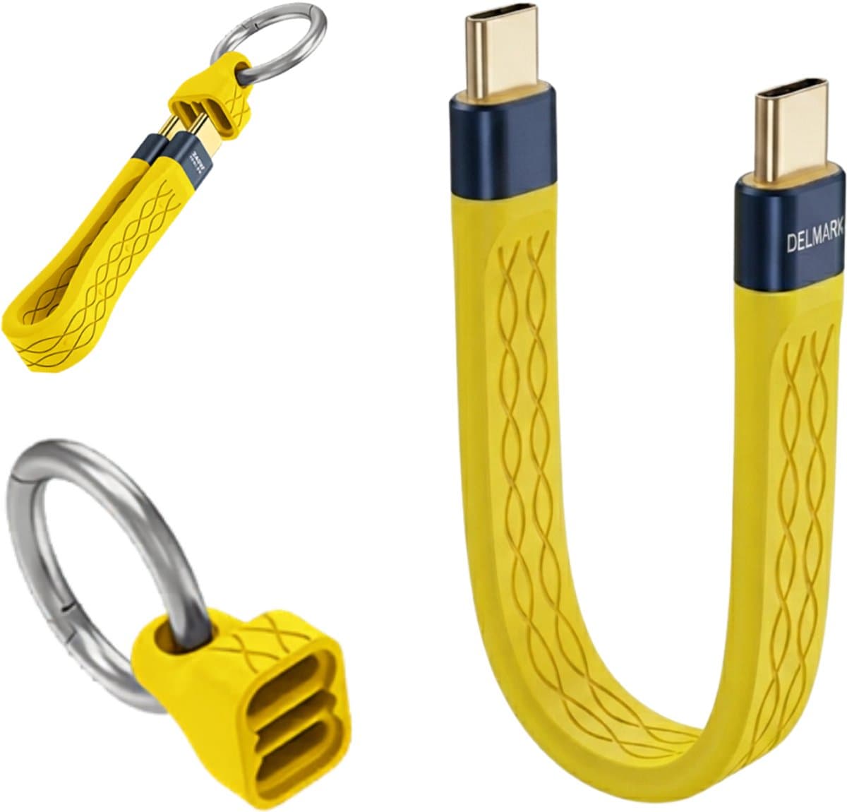 Delmark USB-C Kabel - 13cm - USB4 PD240W - 8K Video - Sleutelhanger powerbank kabel - Geel