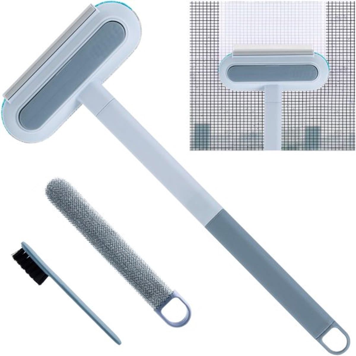 2-in-1 Mesh Reinigingsborstel - Schoonmaakborstel - Praktisch - Grijs - Dubbelzijdig - Voor diverse oppervlakken - 18 x 6 x 44 cm