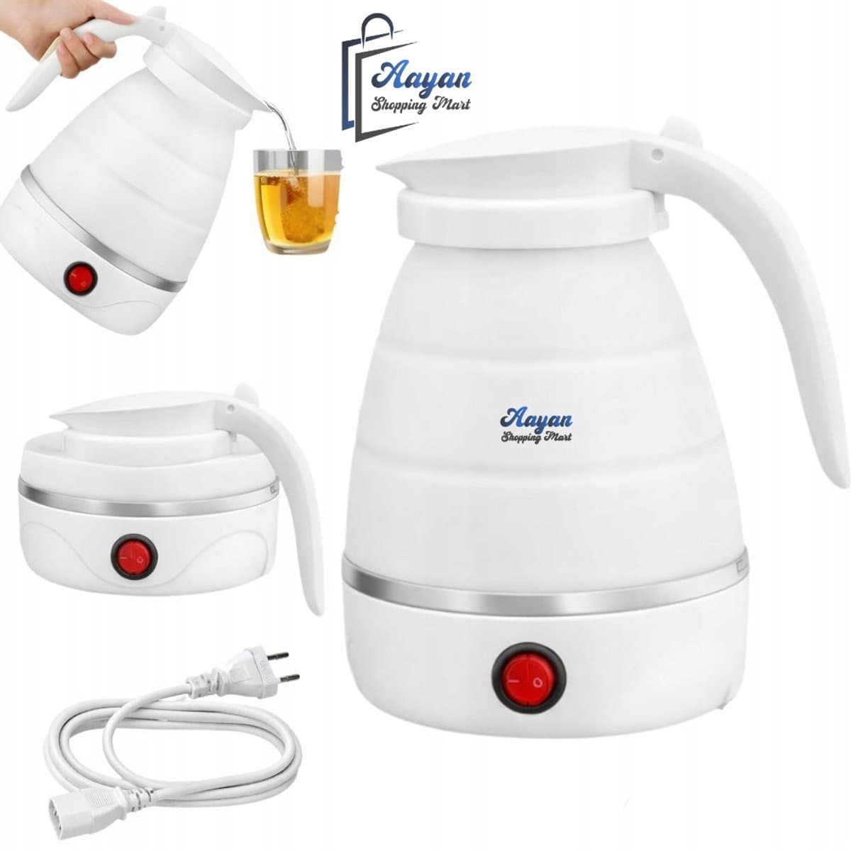 Opvouwbare Elektrische Reisketel 0,6L Silicone – Compacte Travel Waterkoker 600–800W, Snel Koken voor Reizen & Camping – opvouwbare waterkoker – silicone waterkoker – mini waterkoker reis – lichtgewicht waterkoker – wit – 81502