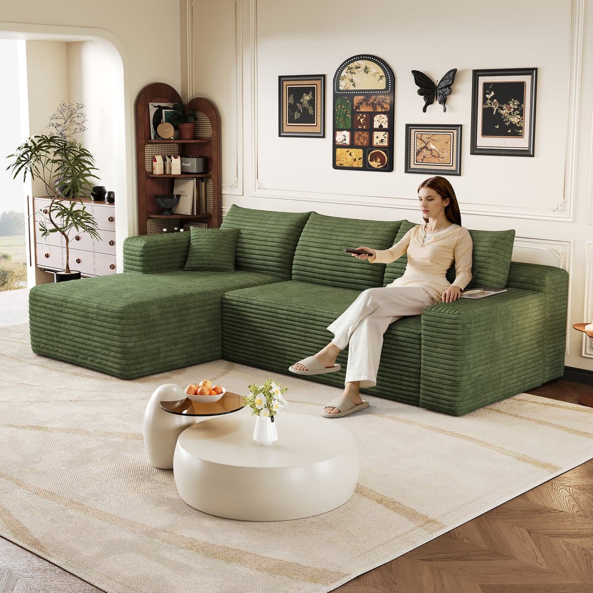 MODFU - Hoekbank - Modulair En Met Omkeerbaar Liggedeelte - Modern Minimalistisch - Voor Woonkamer - Stof - Groen