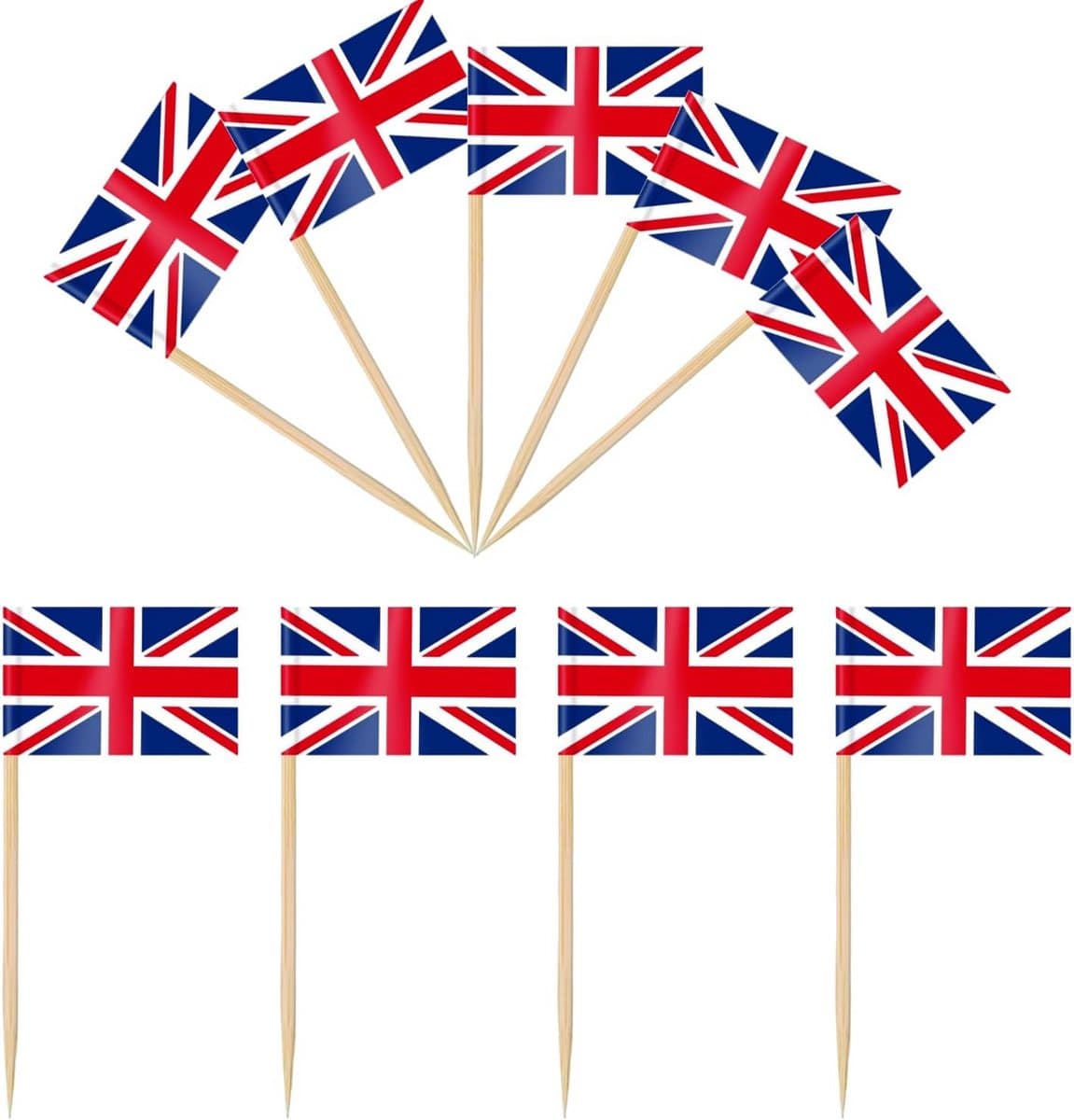 Cocktailprikkers met Vlag - Houten prikkers - Feestelijke Decoratie - Patriottische Sfeer - 100 Stuks - Rood Wit Blauw