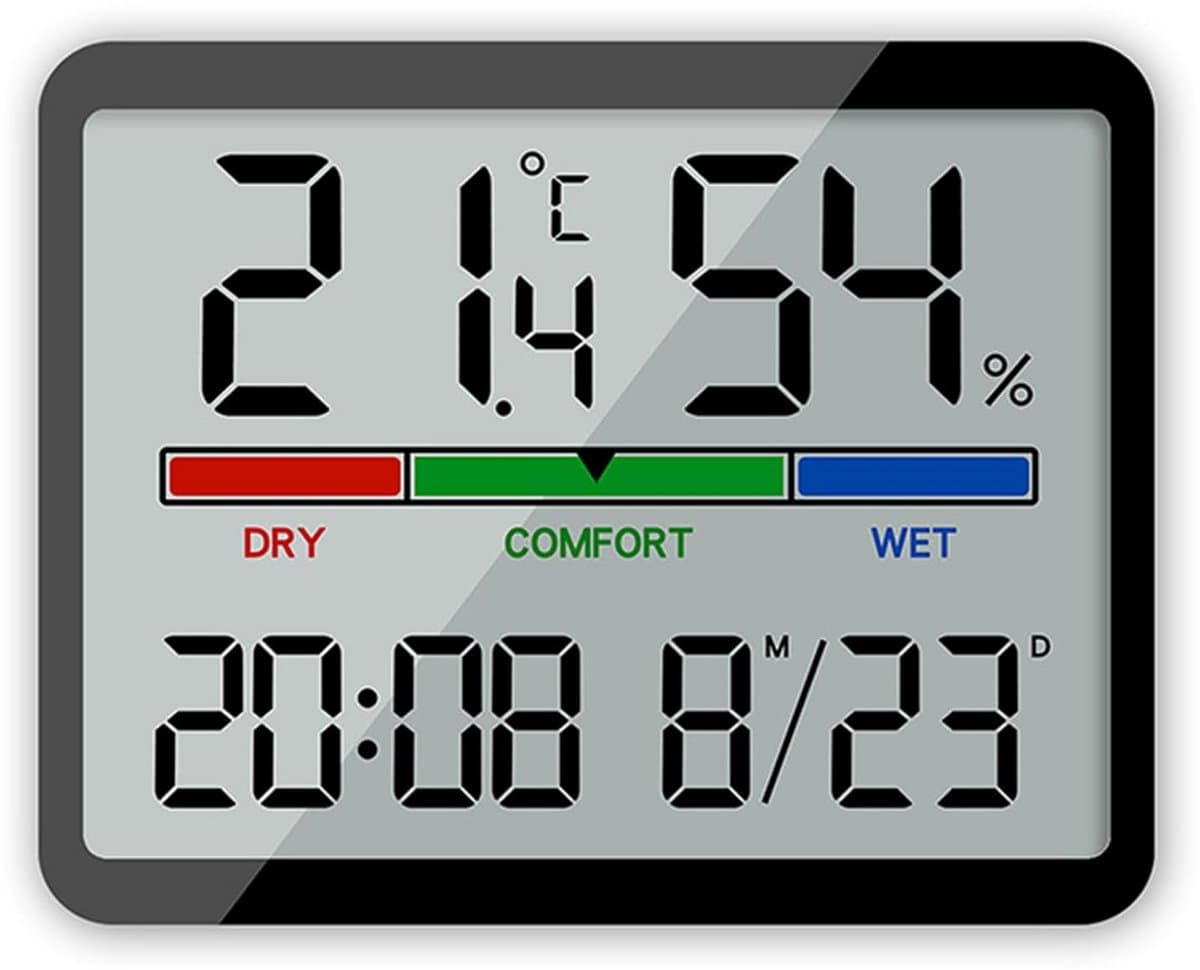 Binnenthermometer Hygrometer - Klimaatmeter Klok - Binnenklimaat Monitoren - Gekleurde Comfortindicator - 9 x 73 x 17 cm - Zwart