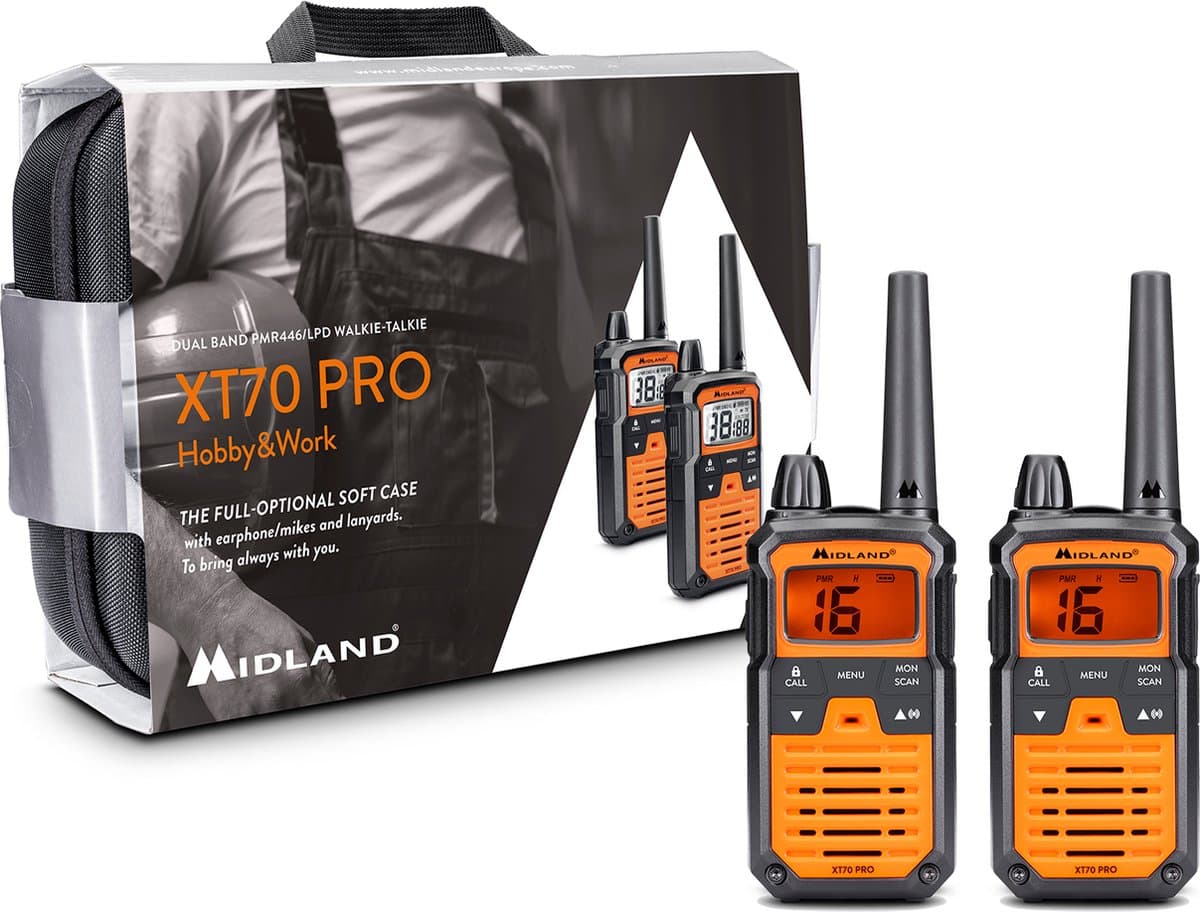 Midland XT70 PRO Hobby & Work - Portofoonset - Walkie Talkie - PMR446 - LPD 433 - Set van 2 stuks - C1465.01
