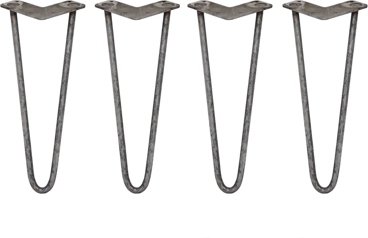 4 x 35,5cm Hairpin retro pootjes tafelpoten pinpoten - 2 staven - 12mm - ruw staal