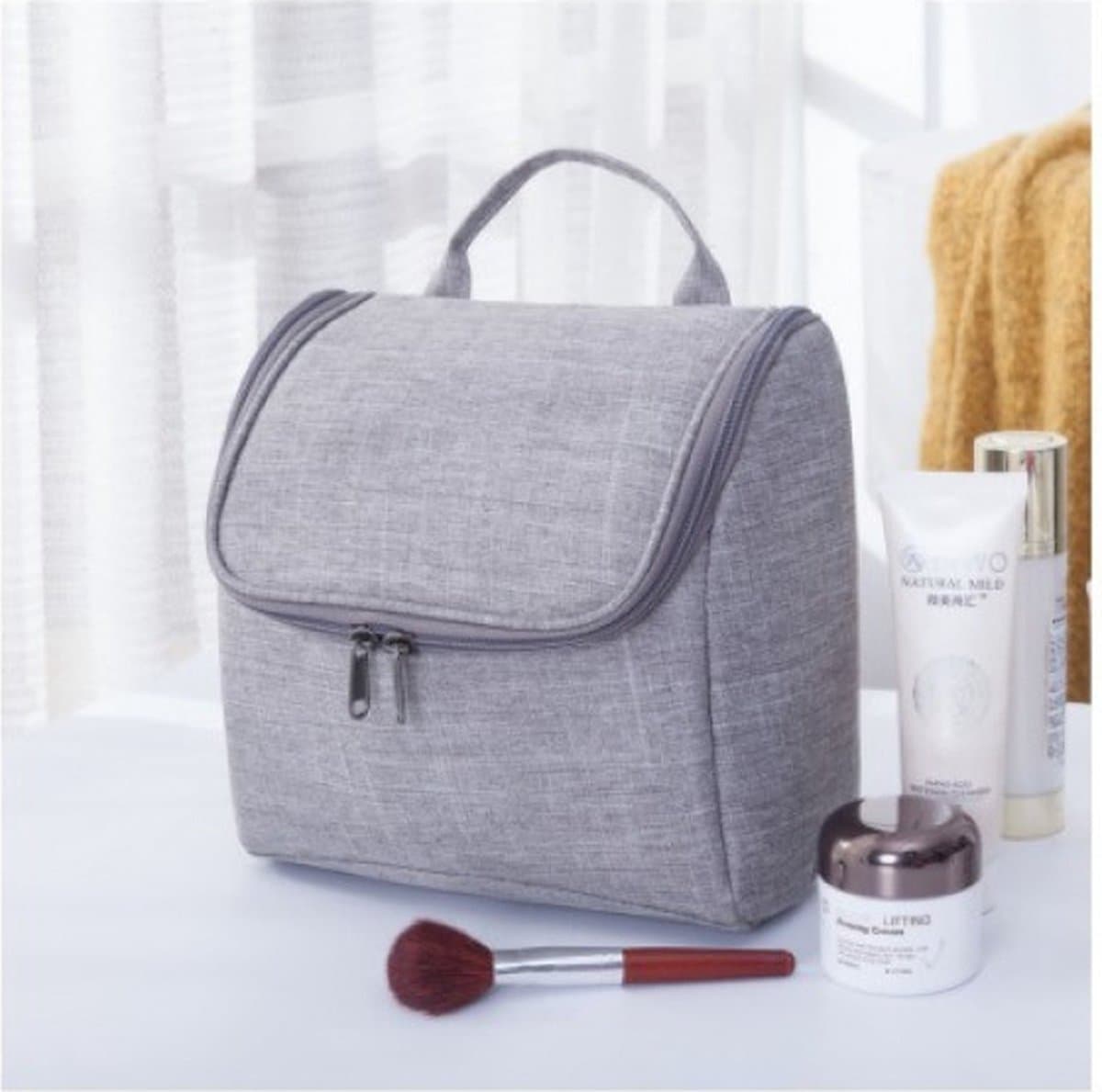 Without Lemon - Grijs - Reis en Toilettas - Hangende Cosmetica Organizer - 3 vakken - met ritssluiting - Handig voor op reis