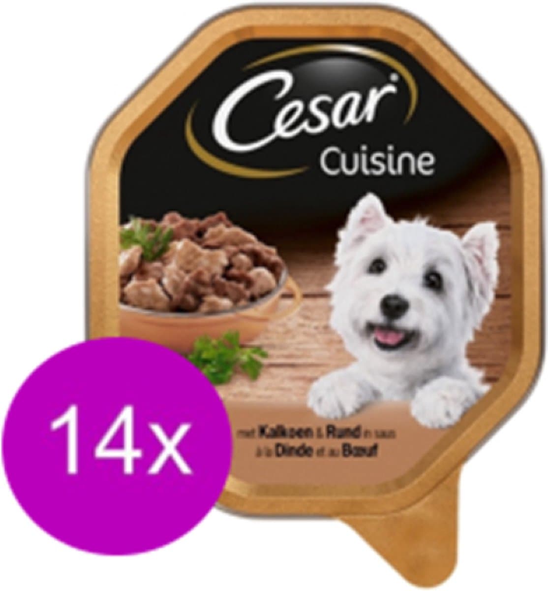 14x Cesar Cuisine Kuipje in Saus Kalkoen & Rund - Hondenvoeding - 150g