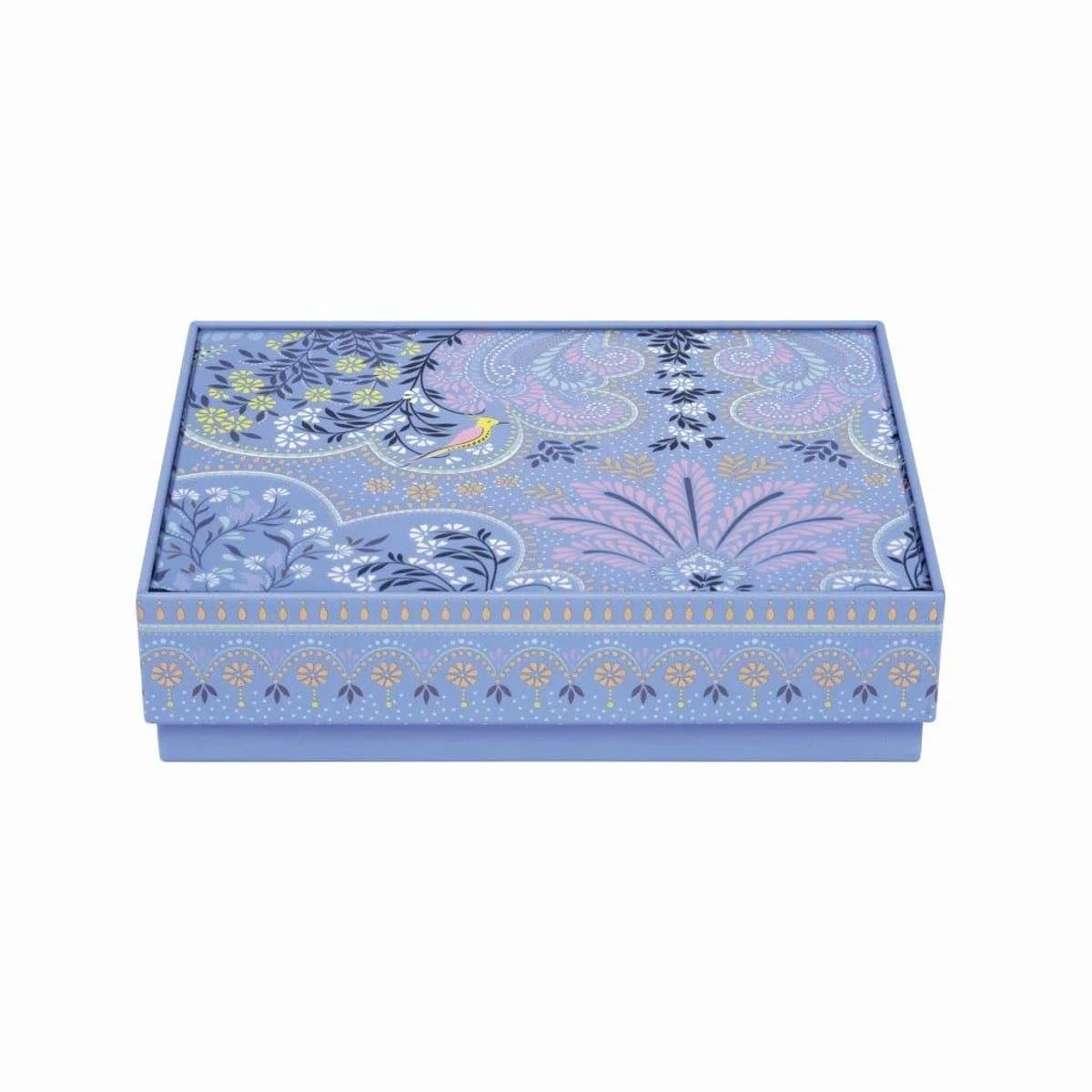 Blikje filigraan bloemen, blauw 14,5x11x4cm