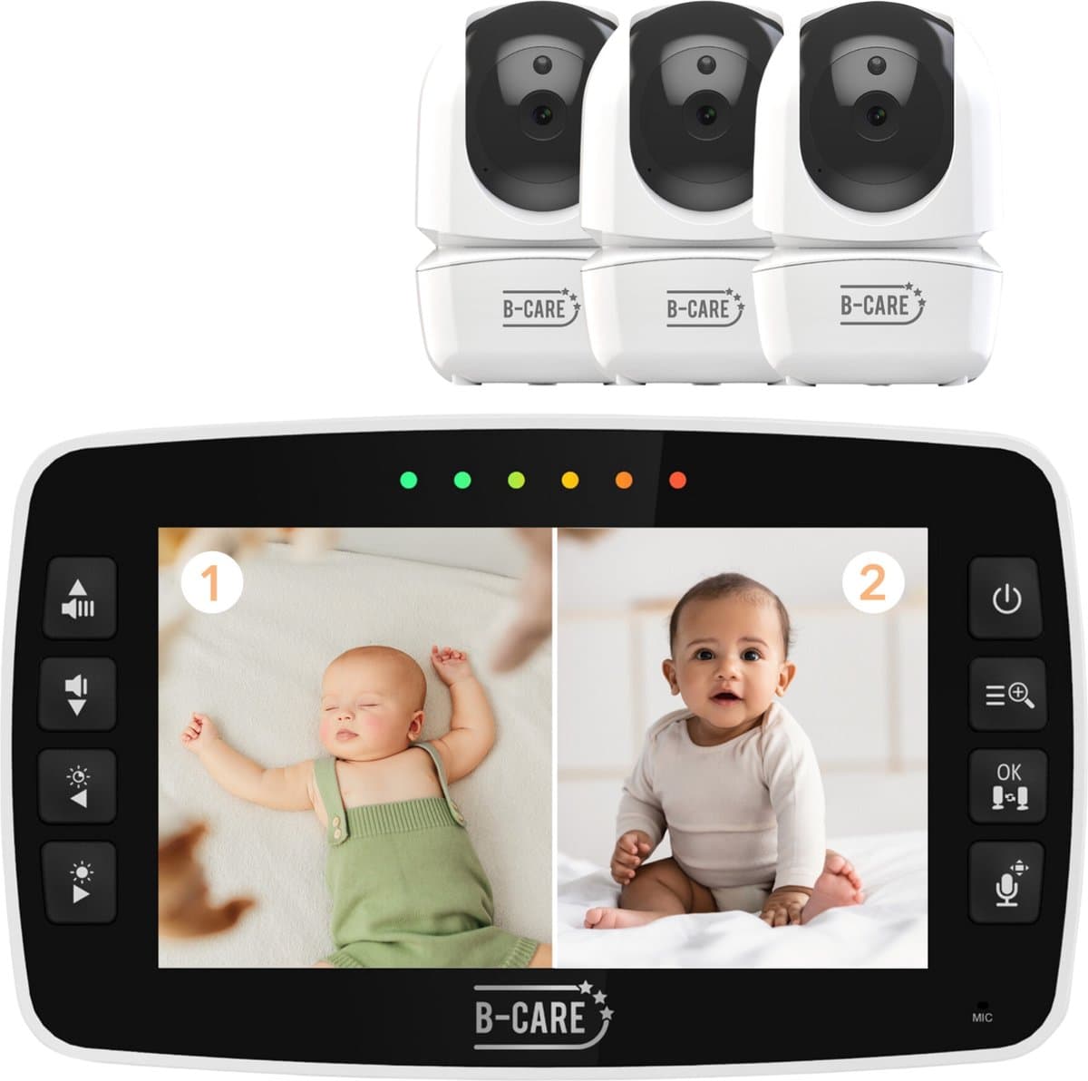 B-Care Twinkle Regular - Babyfoon Met 3 Camera's - 4.3 Inch LCD Baby Monitor - Split screen - Zonder Wifi en App