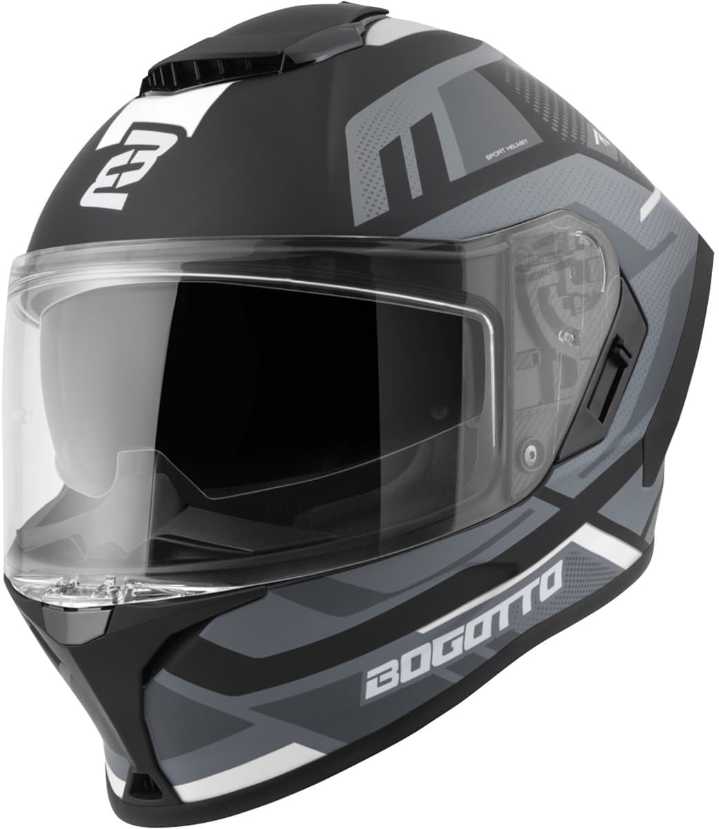 Bogotto Phantom Codex Zwart Grijs Wit Fiberglas Integraalhelm - Helm