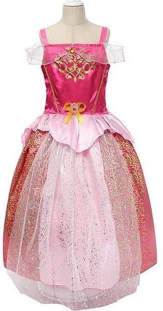 Doornroosje jurk Prinsessen jurk verkleedjurk 98-104 (110) fel roze goud met broche meisje + haarband