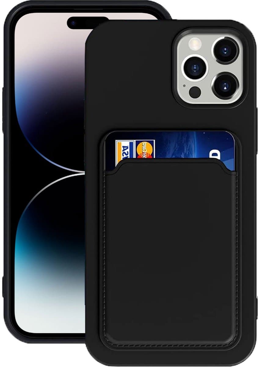 Hoesje Pasjes Houder geschikt voor iPhone 14 Pro - Portemonnee - Kaart houder - Zwart